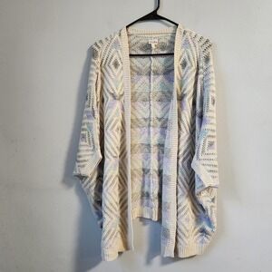 Mudd‎ Knit Cardigan Sweater Diamond Pattern Pastel Open Front Long Sleeve Large